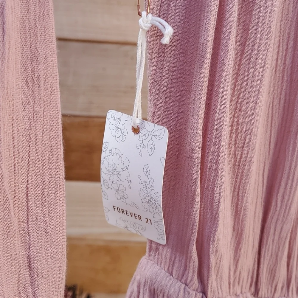 🌟NWT🌟 Forever 21 Crochet Panel Off-Shoulder Romper Long Sleeves Medium Blush - Picture 7 of 8